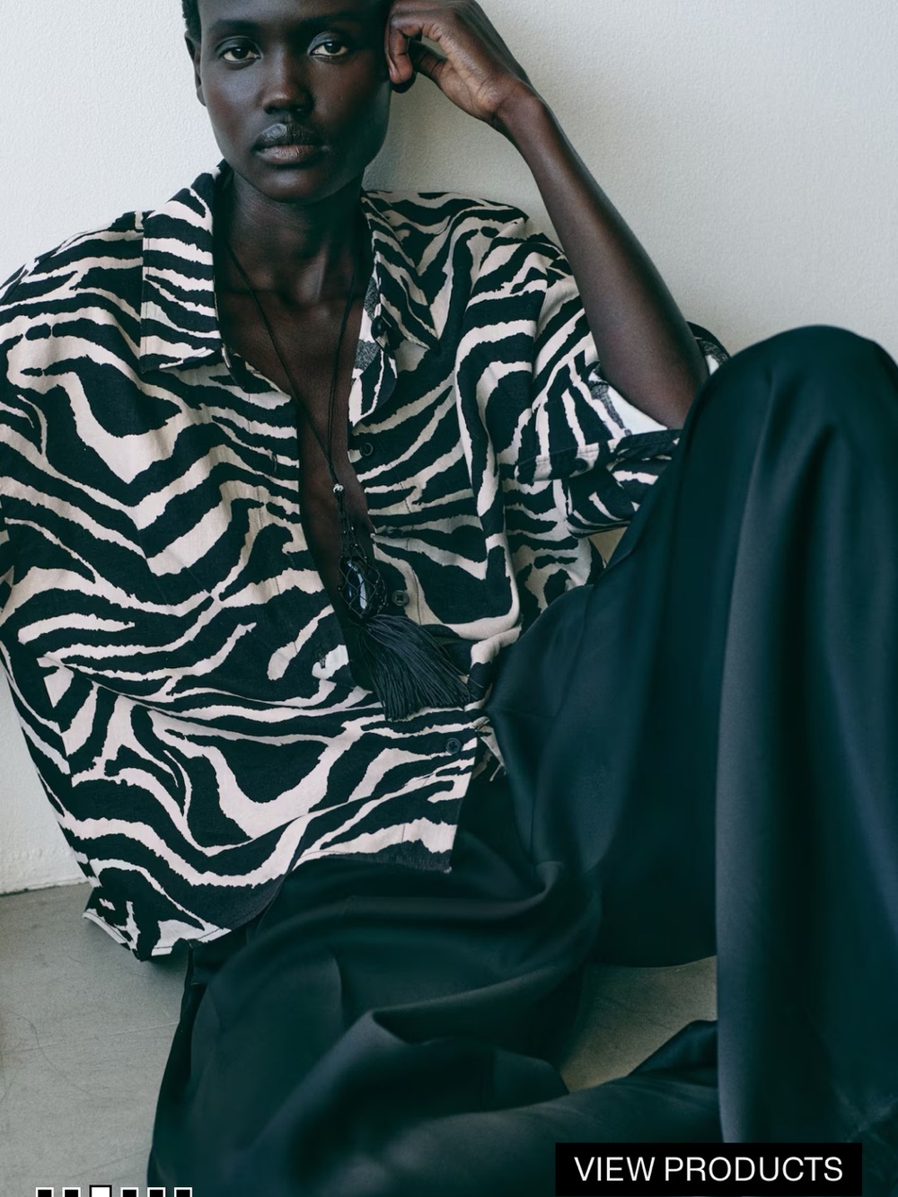 H&M Zebra-Print Button Down Shirt in Black & Cream - Picture 3 of 7